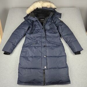 Noize Parka Women Medium Navy Blue Cruelty-Free Faux Fur Hooded Puffer Coat